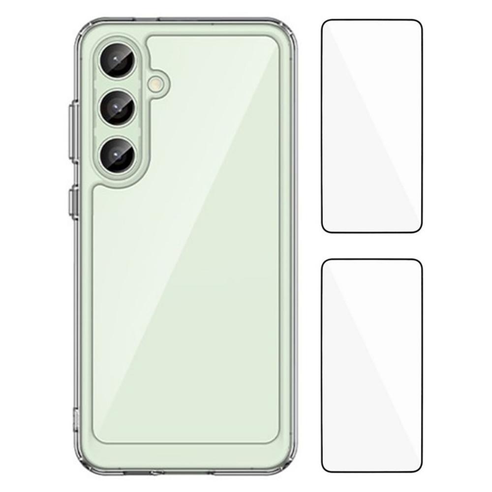 

WANLONFENG MF2 Series For Samsung Galaxy S24 FE Case TPU Acrylic Clear Phone Cover with 2Pcs Tempered Glass Film Type A