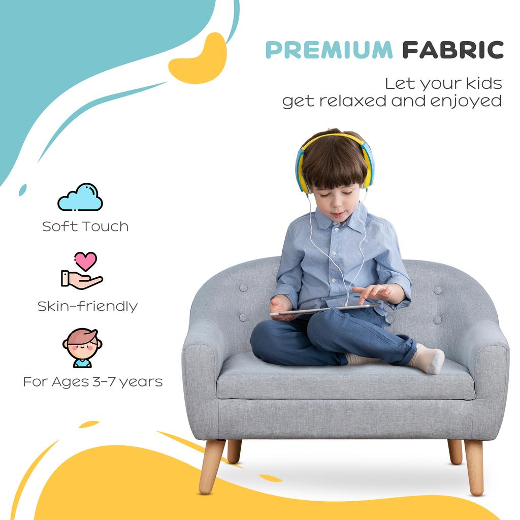 Children's Armchairs Kids Sofa 2 Seater Wood Frame Grey