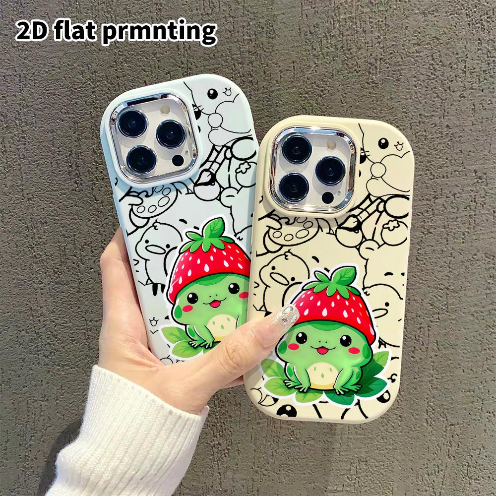 Phone Case: 2D flat, fits iPhone 18, 17, 16, 15, 14, 13 Pro protective cases, strawberry hat little frog, perfect holiday gift for Christmas and Hallo