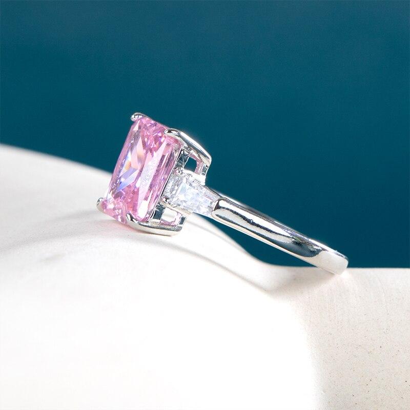 POMOiii Bagues carrées uniques en zircone rose pour filles, accessoires de mode pour fête, cadeau d'anniversaire de luxe, bague pour femmes, nouveaux bijoux