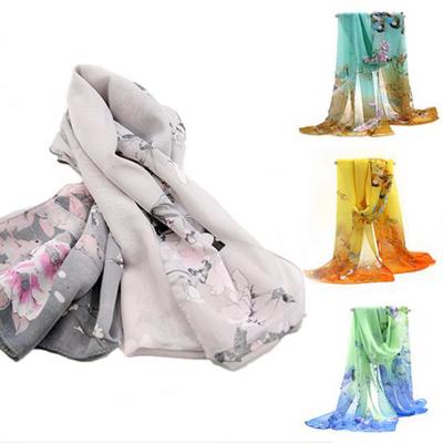 Mode Frauen Lange Chiffon Stola Gekritzel Blume Gedruckt Weiche Sun Block Schal