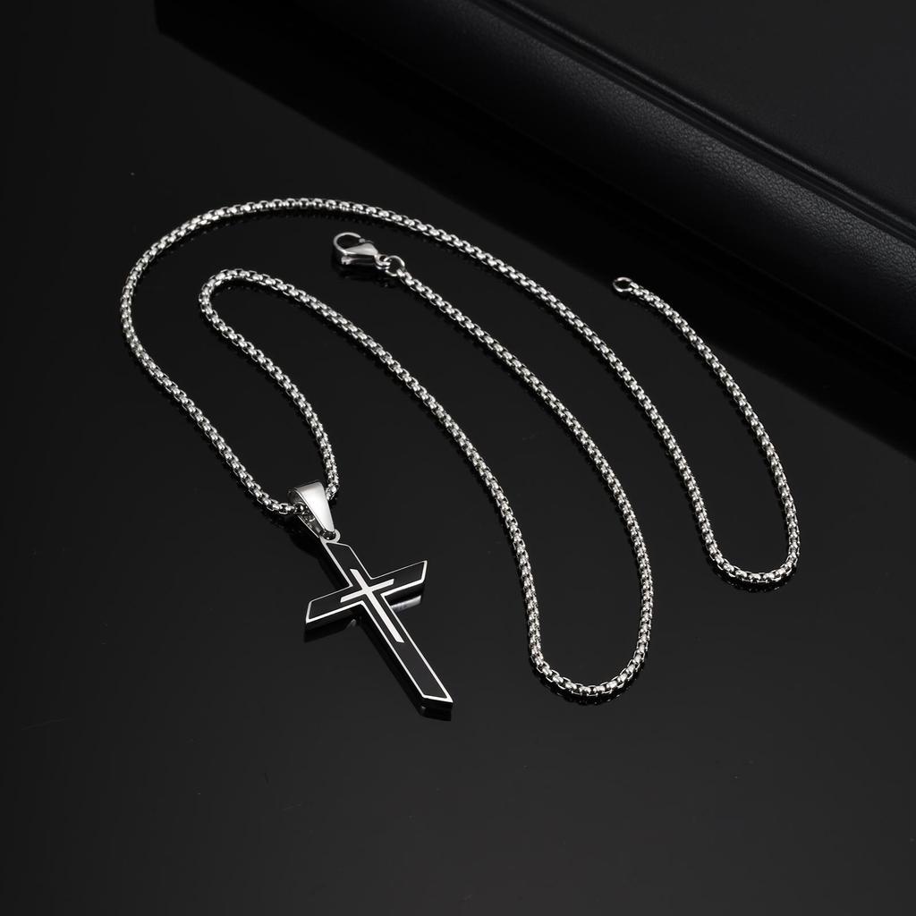 Trendy Cross Necklace for Men Boys,Stainless Steel Pendant Necklace,Anniversary Father's Day Gifts