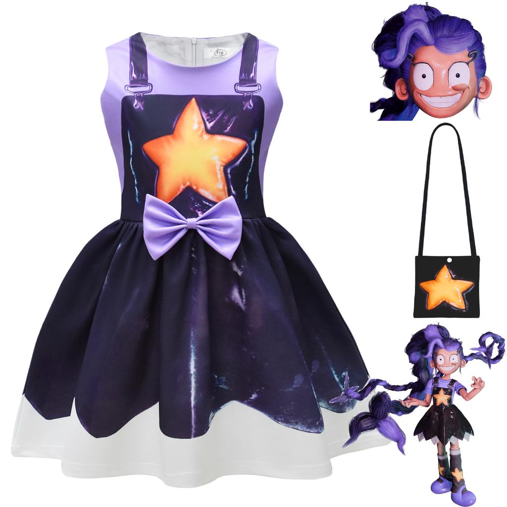 Girls Lily Cosplay Bow Dress With Free Mask Summer Outfits For Kids Halloween Carnival Party Costume Beautiful Princess Dress
