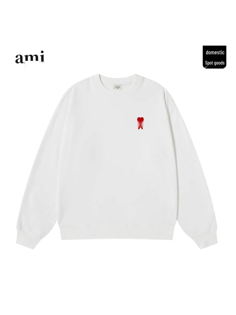 Unisex schwarzes Baumwoll-Rundhals-Sweatshirt mit Herzstickerei - Trendig und bequem für den Herbst.