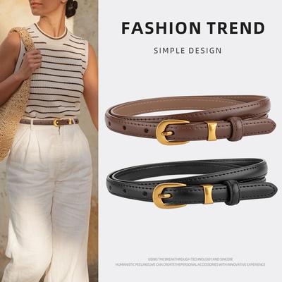 Genuine Leather Pin Buckle Women's Thin Belt with Jeans Fashionable Versatile Belt for Women Ins Style Cowhide Leather