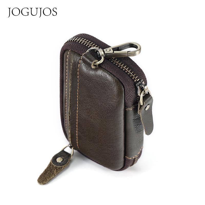 JOGUJOS leather key bag large capacity multi-function hanging fanny pack change bag vegetable tanned leather retro key bag