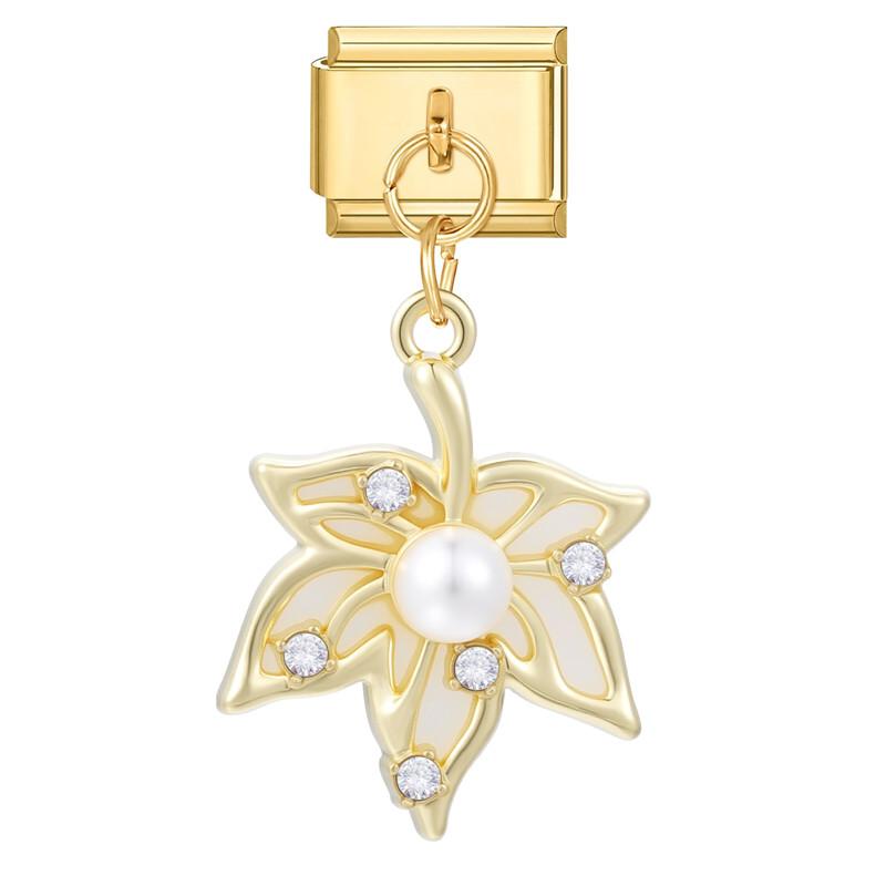Vintage Pearls Zircon Bow Heart Butterfly Gold Color Pendant Italian Charm Links Stainless Steel Fit 9mm Bracelet DIY Jewelry