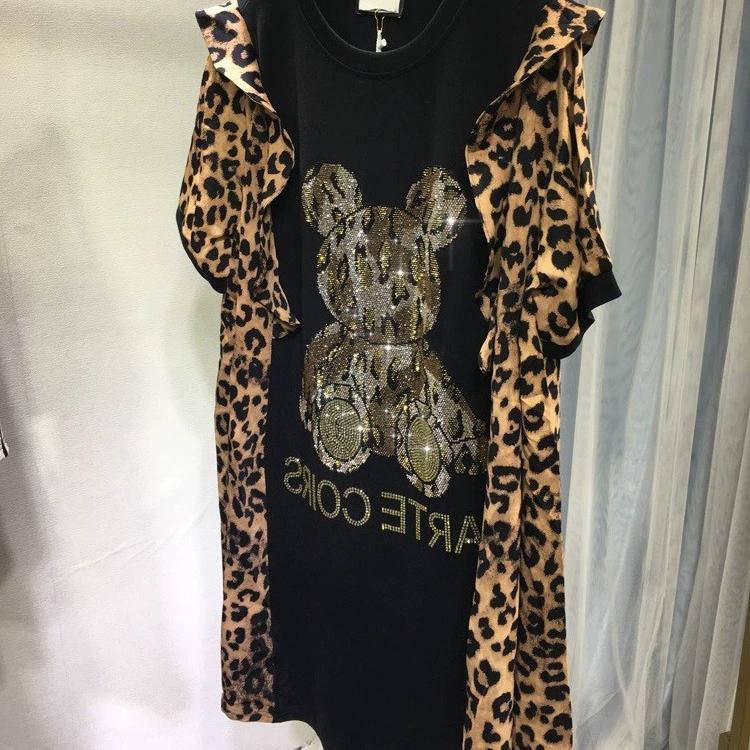 Women's Plus Size Midi Dress Fake 2-Piece Round Neck Short Sleeve Dress Casual Drill Leopard Print Club Dress