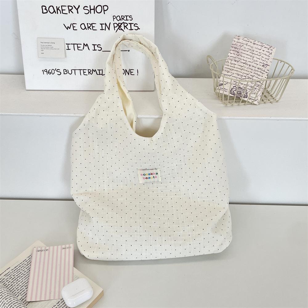 

Cute Polka Dot Tube Top Bag Casual Shoulder Crossbody Bag for Women Large Capacity Canvas Tote Bag