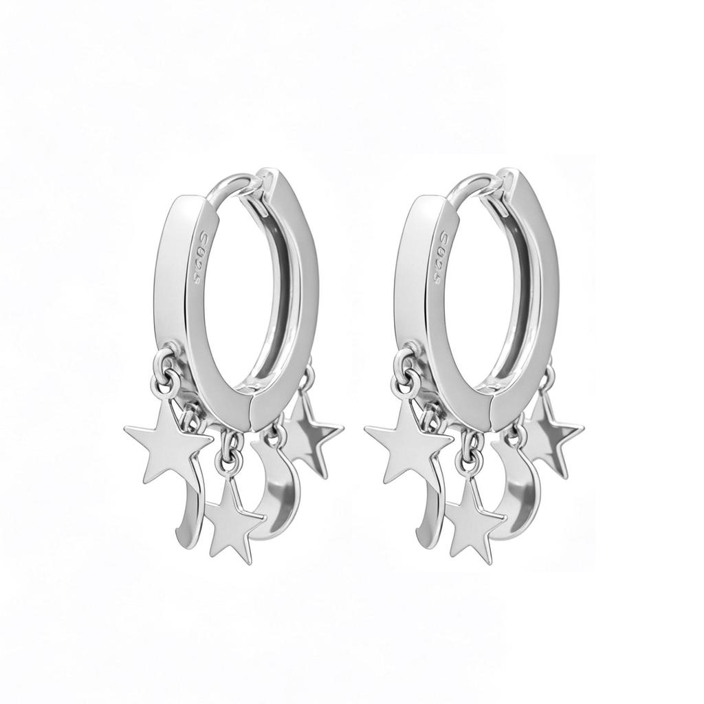 S925 Sterling Silver Star & Moon Stud Earrings - Elegant & Versatile for Women