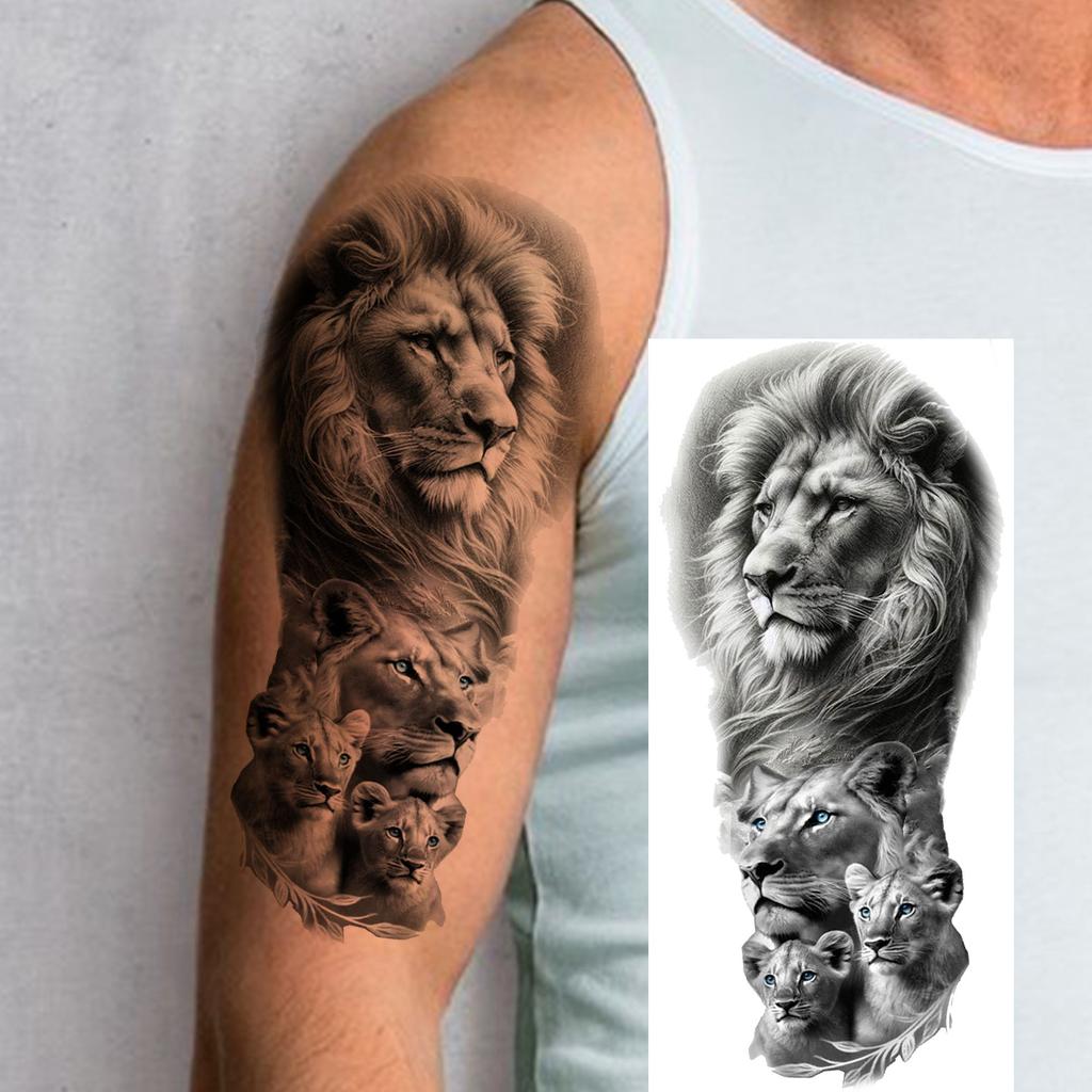 1 Sheet Fierce Tiger Lion Dragon Temporary Tattoos For Men Women Waterproof Wolf Skull Tatoos Long Lasting  Fake Tattoo Stickers