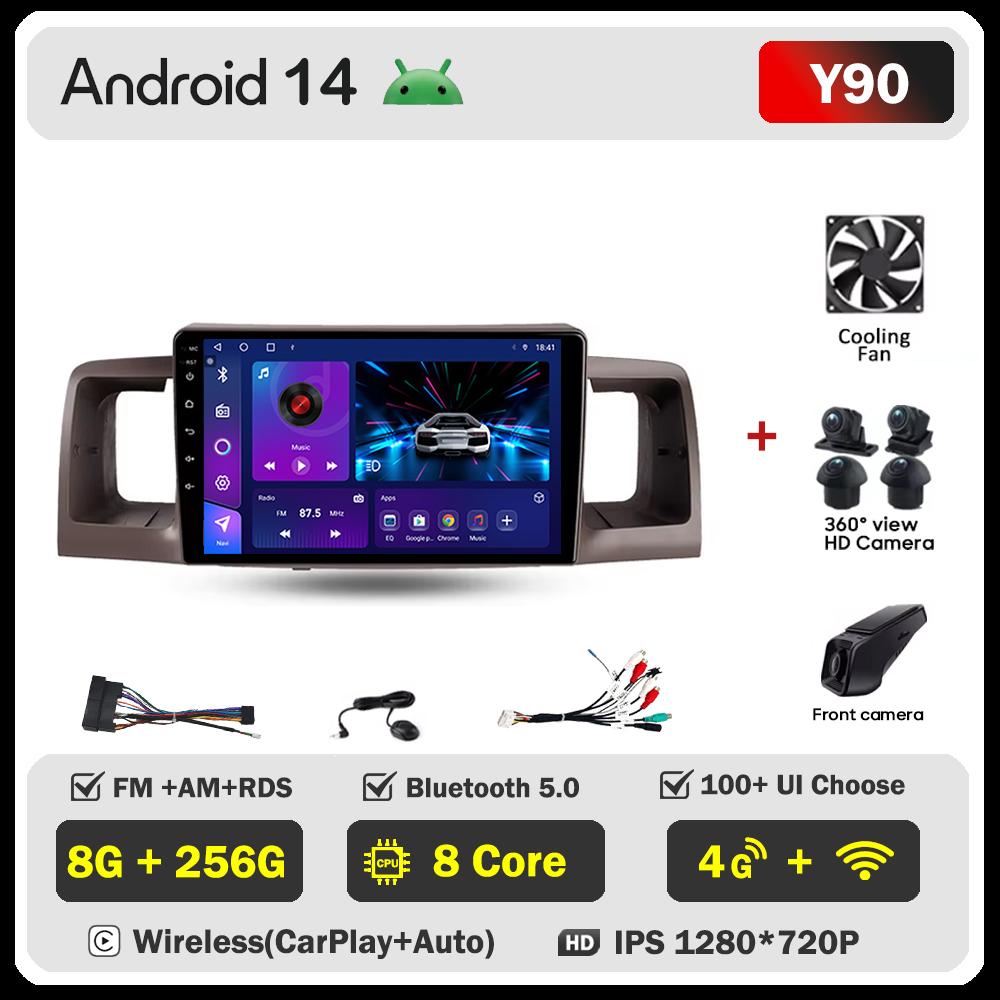 Android 14 For Toyota Corolla E130 E120 2000-2004 Car Multimedia Video Player Carplay Screen Intelligent Systems GPS Navigation