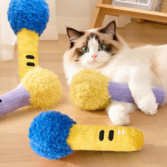 Plush Cat Chew Toy Squeaky Stuffed Microphone Kitten Teething Toy Cat Kicker Toy for Indoor Cats Solo Entertainment