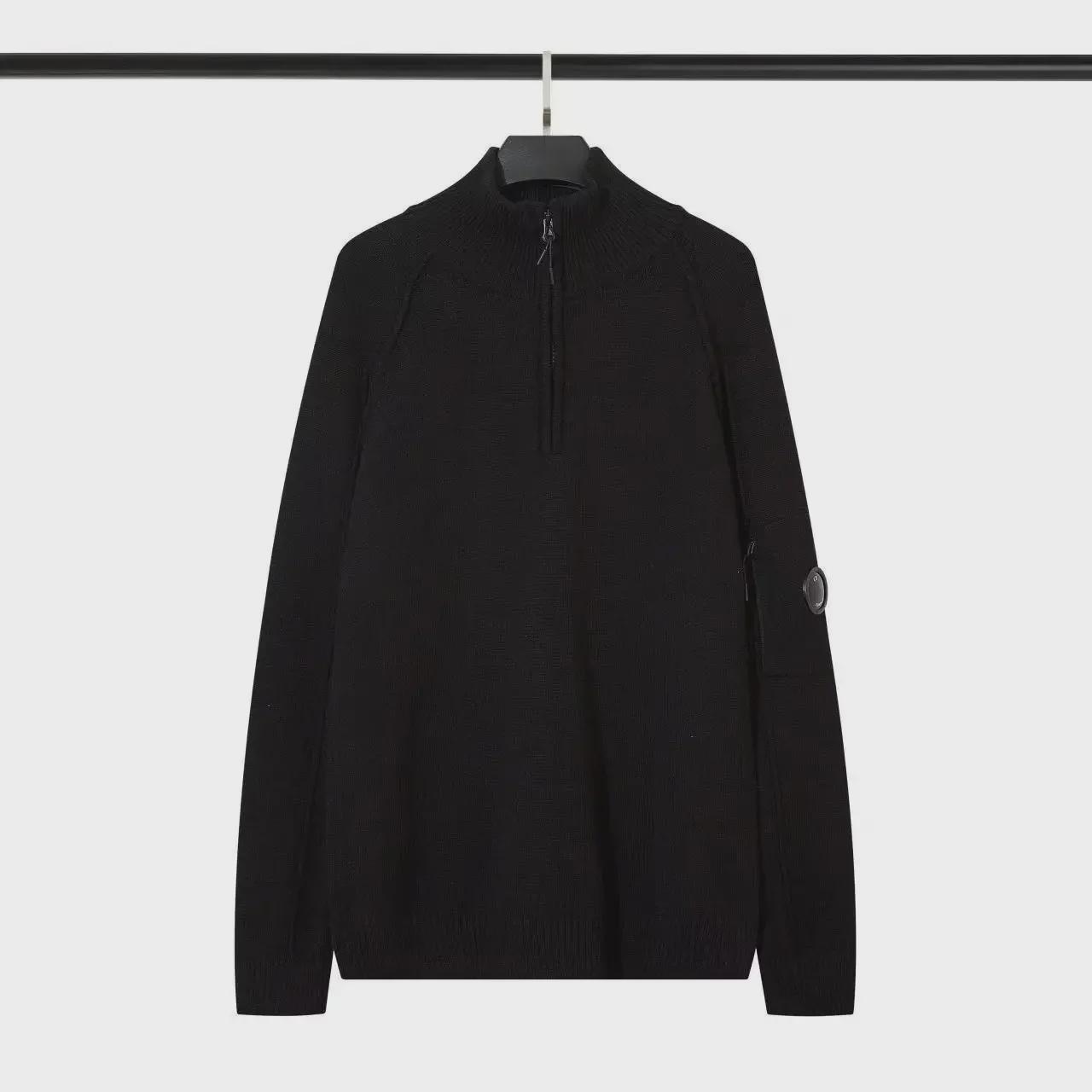 

Функциональный шерстяной свитер с логотипом CP Lens: Осенне-зимний свитер с воротником-стойкой и полумолнией - европейский и американский стиль M чёрный