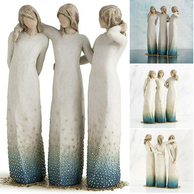 By My Side Sculpted Hand-Painted Figure Resin Desktop Ornament Home Decorative Statue Gift for Friends Sisters