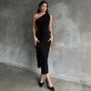 Ladies' Slanted Shoulder Slit Sexy Temperament Slim Fit Long Dress
