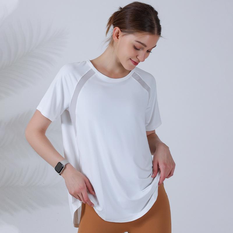 

Женская футболка большого размера свободного кроя, быстросохнущая, с открытой спиной, для бега, йоги и фитнеса - весенне-летняя, с коротким рукавом. Medium