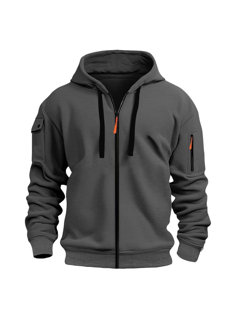 2024 Men's Multi-Pocket Embroidered Zip-Up Hoodie for Spring and Autumn