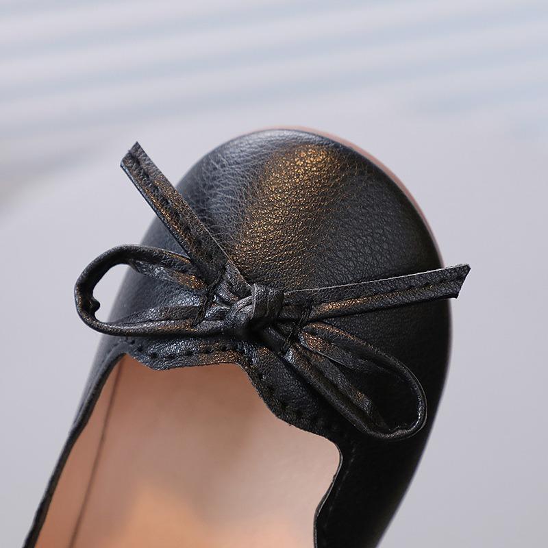 Children's Square-Toe Leather Shoes Girls Fashion Little Bow Flats Toddler Princess Shoes Dance Footwear