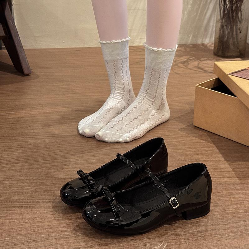 Foreign Style Bow Shallow Mouth Mary Jane Single Shoes Women's 2025 Summer New Korean Version Thick Heel Heightened Red Small Leather Shoes