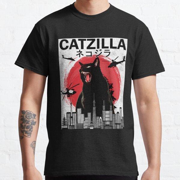 

Vintage Catzilla Japanese Sunset Cat Lover TShirt Men Novelty Pure Cotton Tee Shirt Round Collar Short 4XL Sleeve T Shirts 4XL