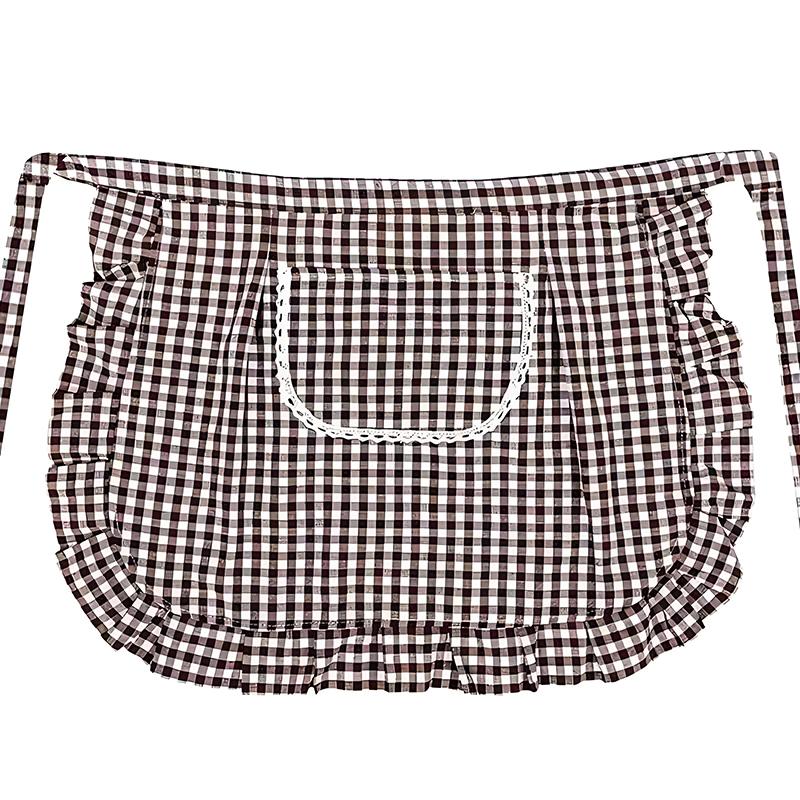 Apron Square Check Half Waist Apron Cotton Material Stain Resistant Breathable Home Cooking Work Clothes Kitchen Accessories