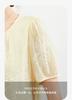 Elegant and slim round neck lace up embroidered short sleeved shirt top