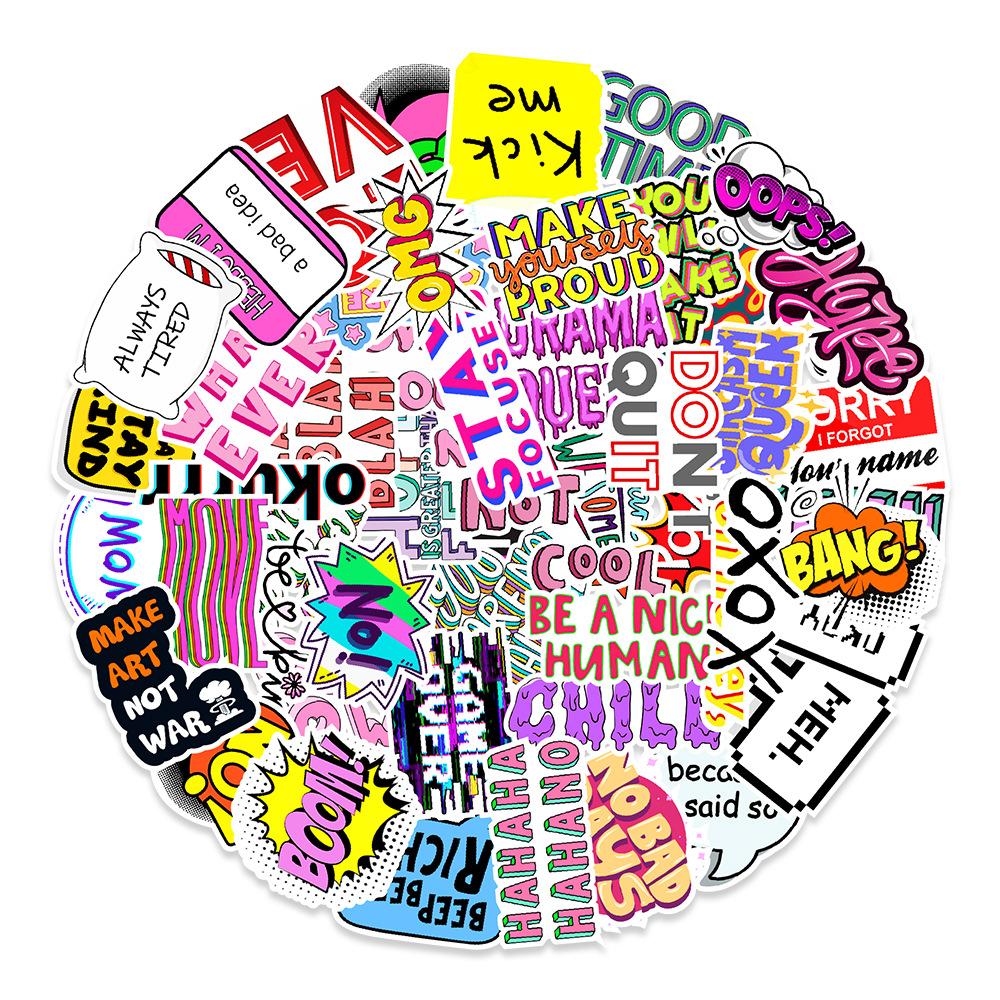 50 New English Phrases Graffiti Stickers Skateboard Refrigerator Mobile Phone Tablet Computer Decoration Stickers