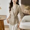 Autumn  Korean Style V-neck Lace-up Blouse Women Elegant Long-sleeve Shirt Women Office Lady Bottoming Tops Woman 29661