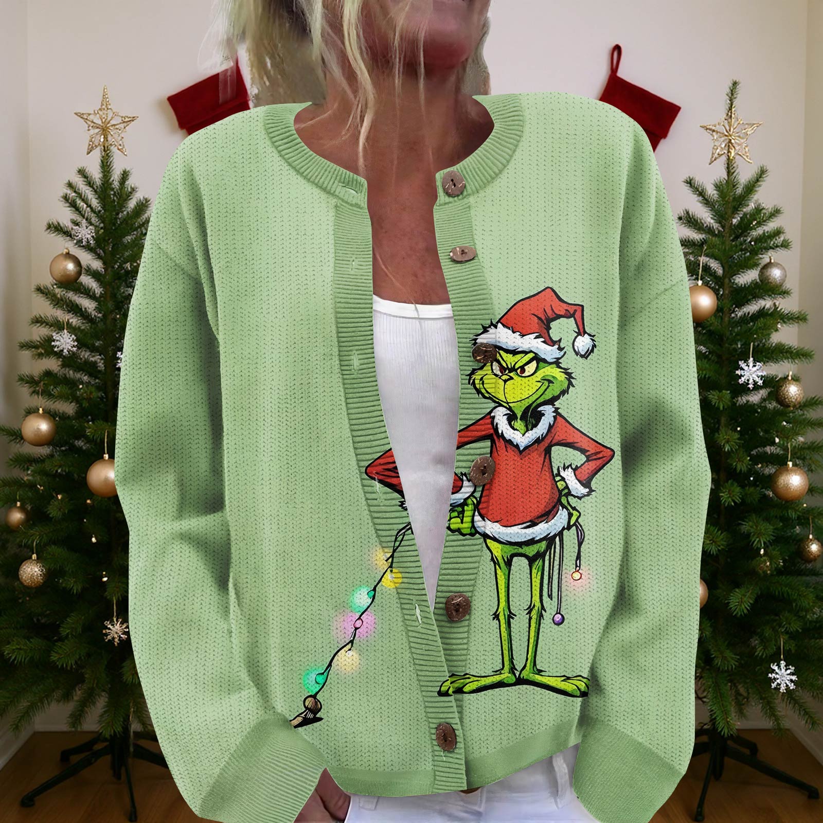 

Женский рождественский свитер Милый забавный рождественский свитер Осень и зима Свитер с длинным рукавом вязаный S