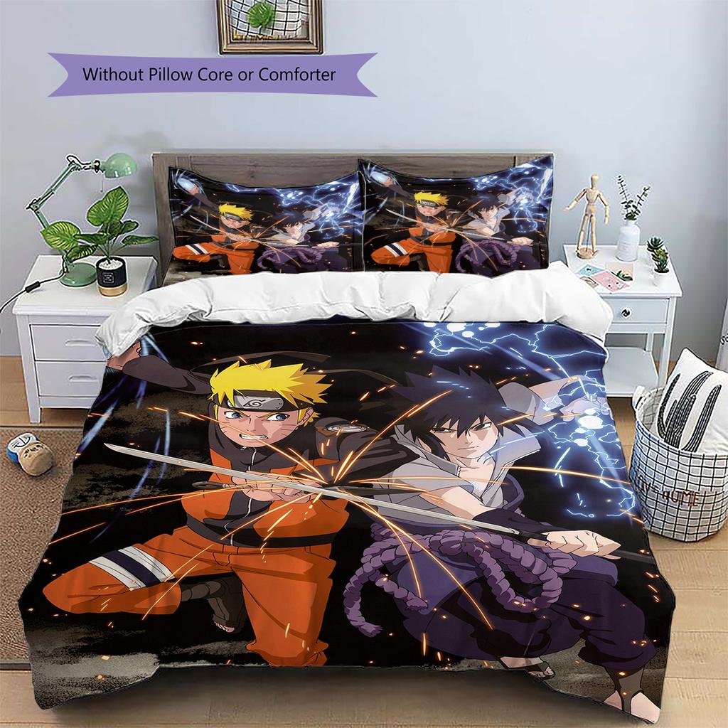 Naruto Anime Character Pattern Bedding Home Decoration Birthday Gift (1 * duvet cover + 2 * pillowcase, without core)