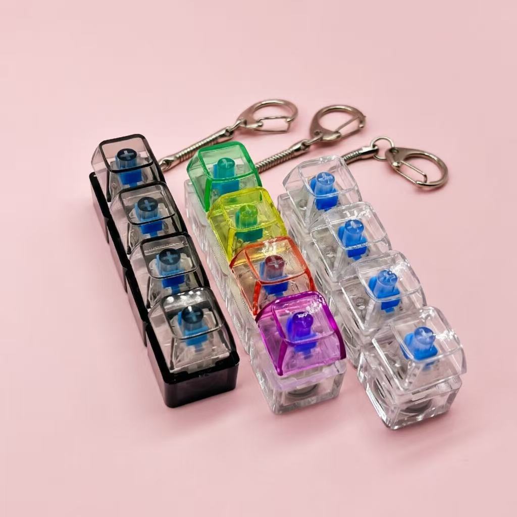 4-Key Decompression Button Tetris Keychain Mechanical Key Luminous Button Pendant Decompression Fingertip Toy Key