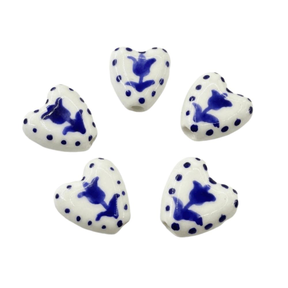 

5pcs/set Spacer Bead Heart Shape Ceramic Beads Small Porcelain Beads Necklace Style E