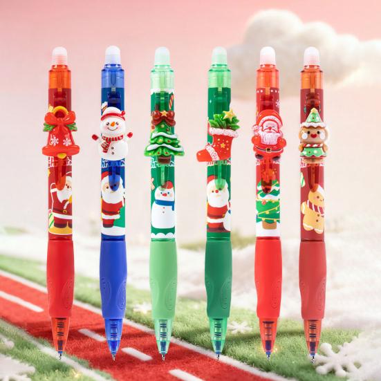 6 Stück Weihnachten Radierbare Gelstifte Niedliche Einziehbare Blaue Tintenstifte mit 0,5 mm Feiner Spitze Cartoon Schulbürobedarf