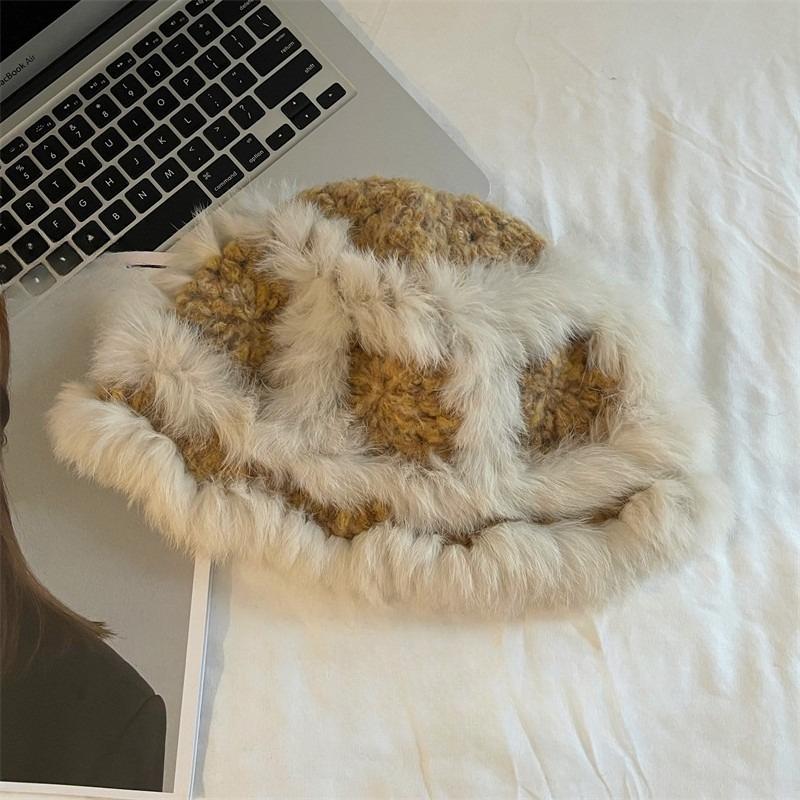 Soft Waxy Rabbit Fur Warm Hand Knitted Hat for Women New Autumn and Winter Ski Sweet Lion Awakening Wool Hat