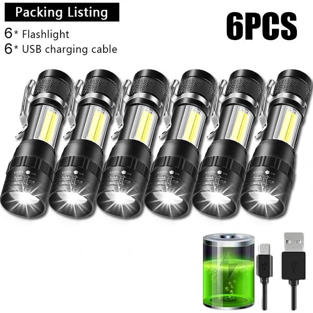 Mini EDC Flashlight Super Bright LED+COB Zoomable Torch USB Rechargeable Outdoor Camping Fishing Long Range Emergency Lantern