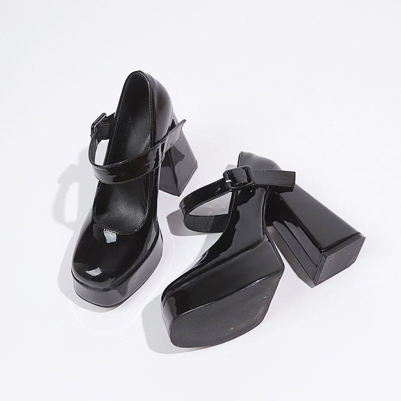 French Mary Jane high heels women's white 2025 new waterproof platform thick-soled thick heel one-word buckle belt temperament single shoes