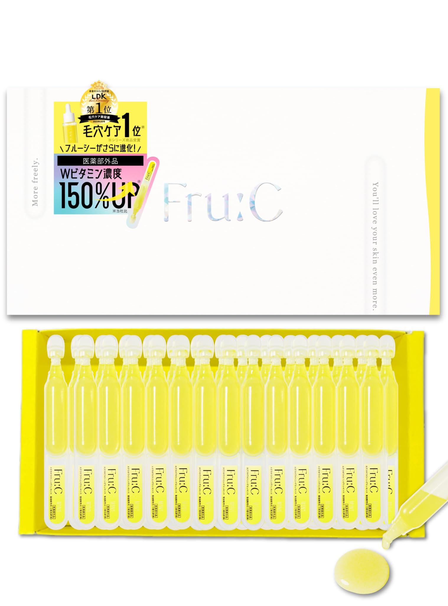 

Vitamin First Витамин С с большим количеством витаминов для пор и пятен Капли FruC, сыворотка в 28 упаковках из Японии. Квази-лекарство 150% C! сокращение, отбеливание,