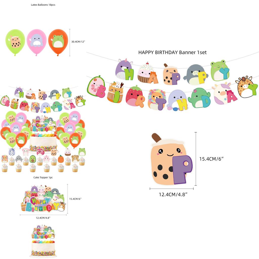 Adorable Squishmallows Birthday Decorations With Cake Topper Balloons And Banner