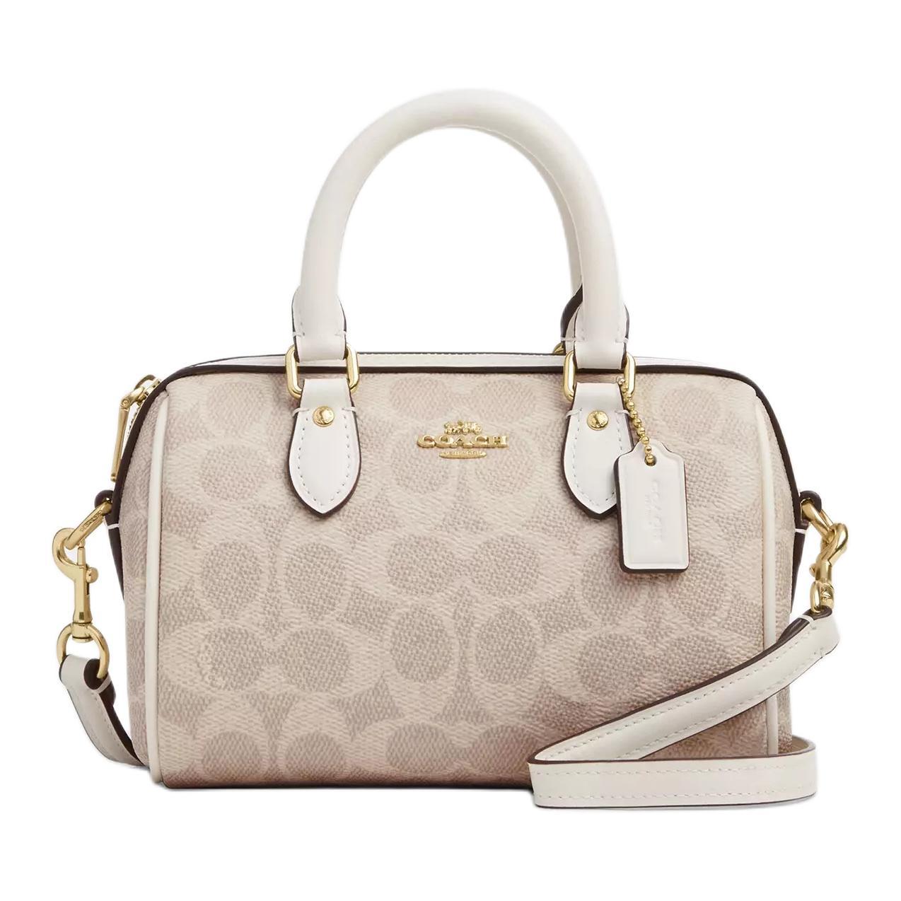 Coach Rowan 18 Classic Print Zipper Closure Synthetic Leather Shoulder Crossbody Handbag Small Women handbags Vanilla-White CW329-IMXDM Basic Set (Bag+Dust Bag)