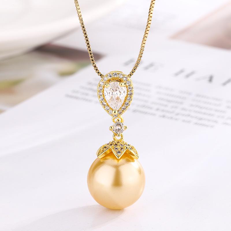 Jewelry Copper Bottom Gold-Plated Pearl Temperament Light Luxury Gold Suit Women 14-12Mm