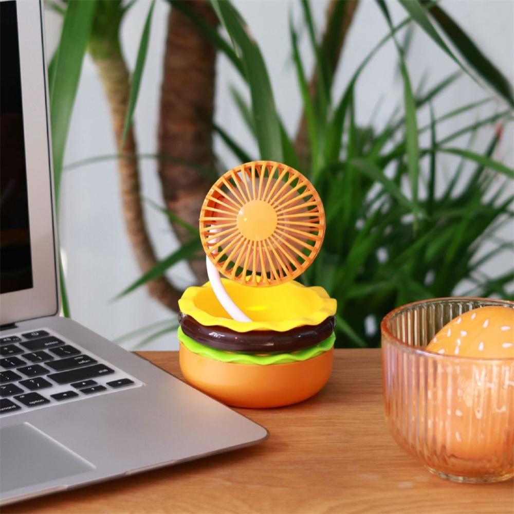 Rechargeable Hamburger Mini Fan, Creative Cute Toy Fan with Mirror, 3-Speed Mode, Small Gift for Family and Friends in Summer.