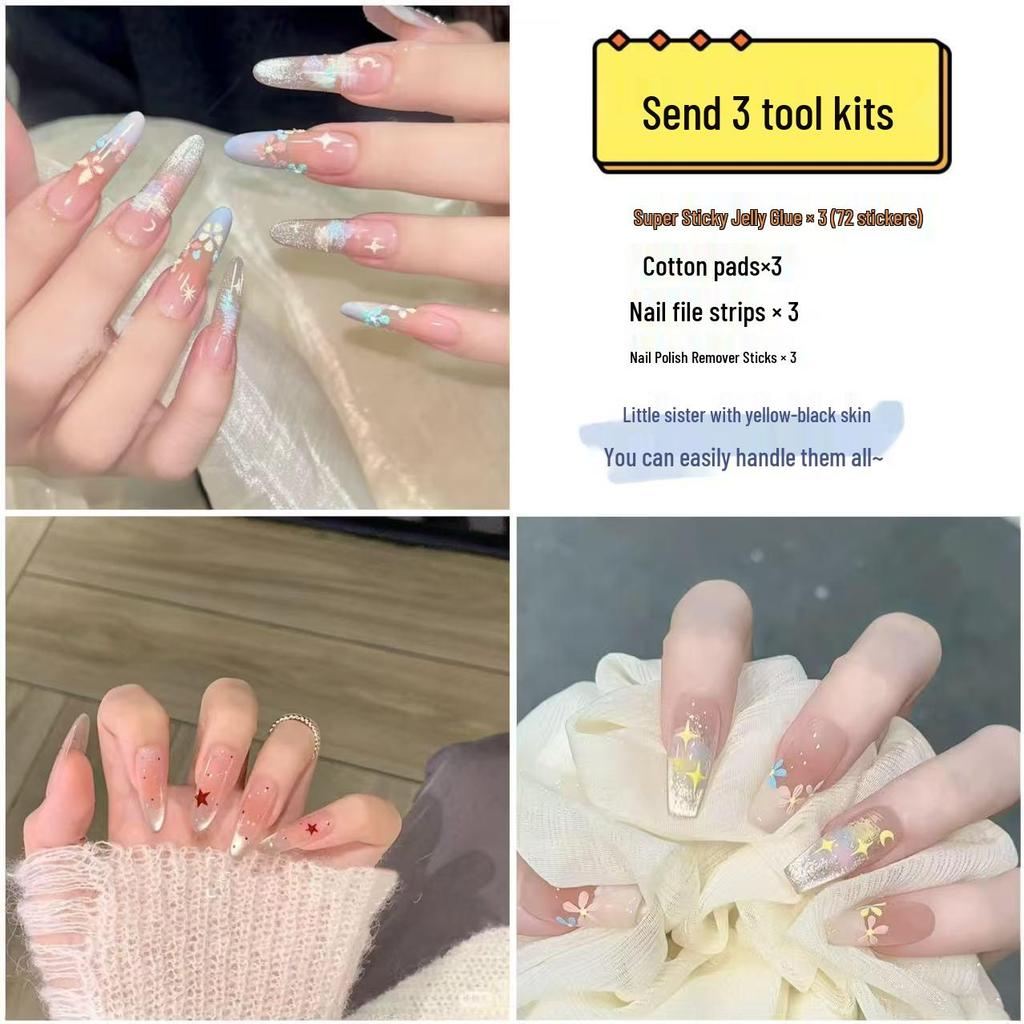 Popular Handmade Heart Bow Pearl Chain Nail Art Tips - Set of 30 Wearable Fake Nails