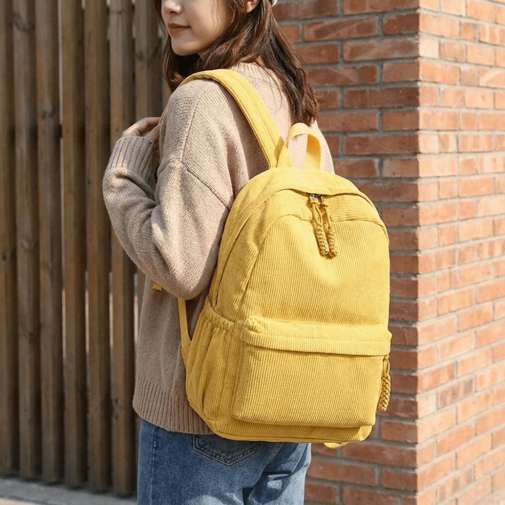 Large Capacity Corduroy Backpack Solid Color Students Daypack Casual Students School Bag Travel