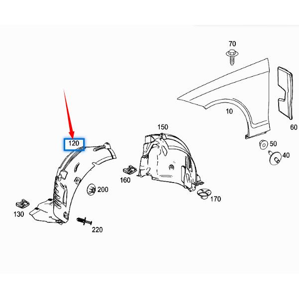 Paso de rueda delantero para Mercedes-Benz CLS W218 (Viejo modelo), Números de piezas: 2186900130, 2186900230