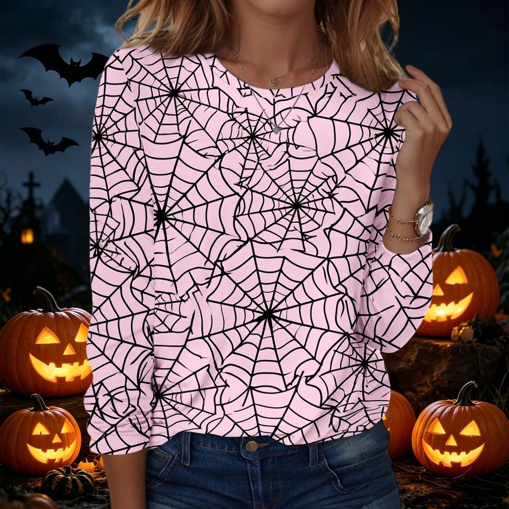 Women's Casual Long Sleeve Crew Neck Sweatshirt Halloween Print Pullover Top Lightweight Comfortable Fit for Everyday Wear