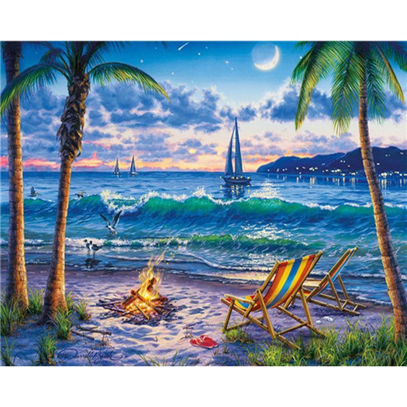 5D Diamond Painting Landscape Sunset Sea Cross Stitch Full Round Diamond Mosaic Home Decoration DIY Handmade