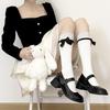 Preppy Lace Trim Knee-High Bow Socks - White Scrunch Style, Japanese JK Sweet Mid-Calf Socks.