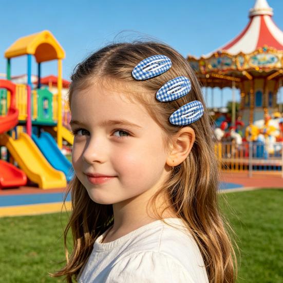 4 Piezas Pasadores para el Cabello de Niña Estampado a Cuadros Forma de Gota de Agua BB Clips Flequillo Cabello Lateral Pasadores Firmes Borde Metálico Resistente al Óxido Accesorios para el Cabello