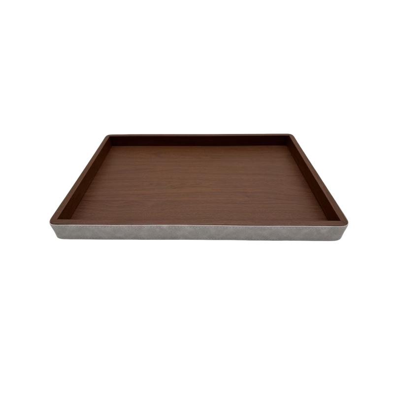 Modern Minimalist Wood Grain & Leather High-End Tray for Living Room